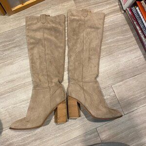 Mi.iM Saint size 9 Slouch Knee-High Pull On Boots Moon Heel Tan Brown